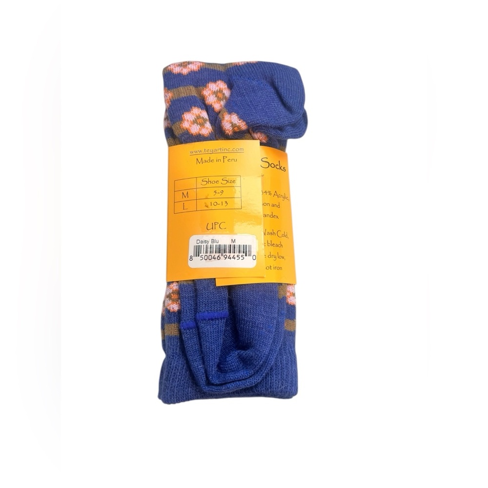 Alpaca Arte Blue & Pink Floral Crew Socks SZ M - Picture 2 of 3